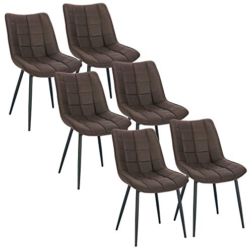WOLTU Pack de 6 Sillas de Comedor Asiento de Tela Dining Chairs Silla Diseño Silla Tapizada Estructura Metálica Sillón con Respaldo Sillas de Cocina Marrón Oscuro BH247dbr-6