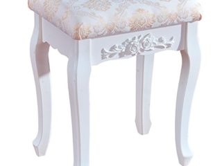 WOLTU Taburete de Maquillaje Taburete Tapizado Taburete Rústico Taburete de Madera MDF para Tocador Diseño Barroco Pintado Blanco MB6011