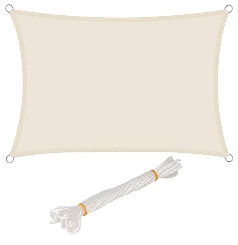 WOLTU Toldo Vela Impermeable Rectangular 4x5 m Poliéster Protección Rayos UV Intemperie para Patio Exteriores Jardín Color Arena Crema