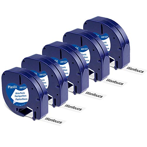 Wonfoucs – Cintas de Etiquetas Compatible para Dymo LetraTag Plastico 12mm x 4m, Recambio Dymo S0721610 91201 Negro sobre Blanco para Dymo Letra Tag LT-100H LT-100T LT-110T QX50 XR XM 2000, pack de 5