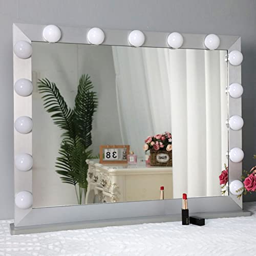 WONSTART Espejo con Luz para Maquillaje con 15 LED Bombillas Montado en la Pared o en la Mesa Espejo Tocador con 3 Modos de Color Luz Ajustable Táctil Inteligente con 10 x Espejo de Aumento(70*55cm)