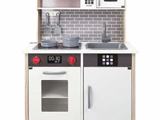WOOMAX - Cocina juguete de madera con accesorios, utensilios de cocina, por niños 3 años, juguete Luz y Sonidos, juguete moderna, color blanco