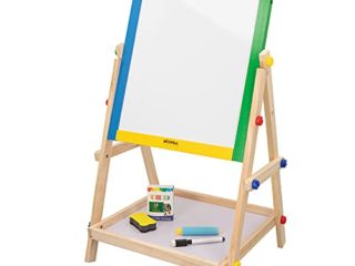 WOOMAX - Pizarra niños, Pizarra infantil caballete, WOOMAX pizarra, mide 40x36,5x68 cm, Pizarra doble cara, Incluye tizas, borrador y marcador negro, Pizarra de pie para niños, +3 años (43688)