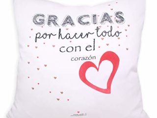 Worfull Regalos Cojín Personalizado con Frase motivadora Gracias por Hacer Todo con el corazón. Color Blanco. Tamaño Disponible 40x40cm. Funda Lavable. 100% Polyester.