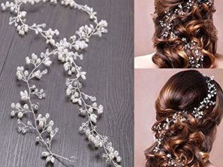 WOWOSS Pelo de Novia - Nupcial Tocado Diademas de Pelo Novia Adornos Accesorios para el Cabello para Boda Fiesta Velada (50cm)