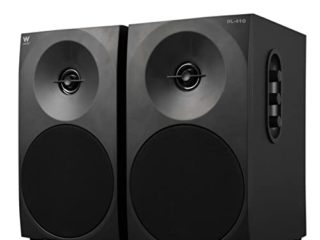 Woxter Dynamic Line 410 – Altavoces estéreo 2.0 Autoamplificados con 150W de potencia, Madera, Woofer de 4 pulgadas, 2 Tweeter, 3.5 mm, RCA, Control volumen, agudos, graves, Bookself Speakers, Negro