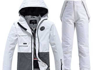 WYOUTDOOR Mujeres Y Hombres a Prueba De Viento Traje De Esquiar Impermeable Dos Piezas Conjunto De Chaqueta Y Pantalón De Esquí Tabla De Snowboard Esquí Chaqueta para Pareja,Blanco,XL, 1221SUNY