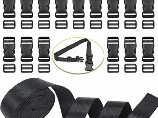 XCOZU 15 Piezas 25mm Hebillas de Plastico Hebilla Mochila Cierre Rapido Hebilla, 1 Rollo 5 Yardas 25mm Negro Correa Nylon para Hacer Bricolaje Correa de Equipaje, Reparación de Mochila