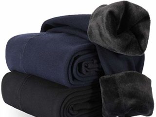 XDDIAS Térmicas Leggins Mujer, 2 Pares Cálidas de Invierno Pantalones, Alta Elasticidad Mujeres Grueso Polainas-Negro +Azul Marino