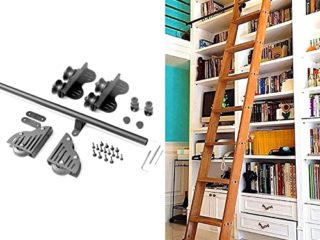 XFSHKJS Escalera Enrollable retráctil Biblioteca de Hardware Kit de Hardware de Escalera Deslizante (sin Escalera) Riel móvil de Tubo Redondo de 3.3 pies a 20 pies para el hogar/Interior/Loft