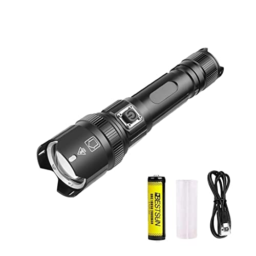 XHP50 LED Linterna Recargable Alta Potencia 8000 Lumens Linterna de Mano 5 Modos Zoomable Antorcha Impermeable Linterna Táctica Super Bright Torch para Camping Senderismo