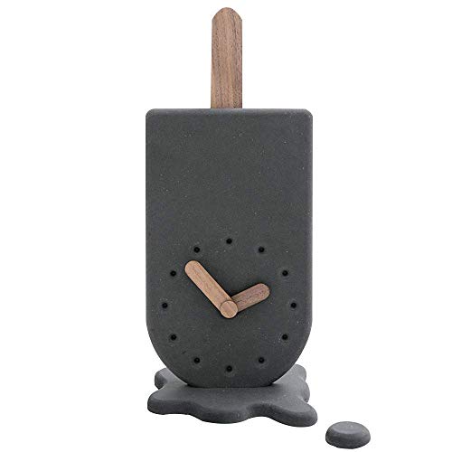 XH&XH Reloj de Chimenea con Forma de Helado de Dibujos Animados Relojes de Chimenea Reloj de Escritorio de MDF Silencio Escritorio Simple con Pilas Decoración Regalo Hogar (Color: Negro)