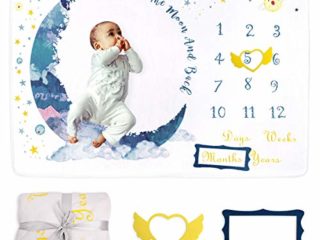 Xiangmall Manta Mensual Bebe Franela Manta de Hito Fondo de Fotografía con Marco para Recién Nacido Niños Niñas Baby Shower Regalo (Luna)