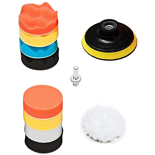 XIAOMAOMAO Esponja Pulir para Coche, Kit de Esponja de Pulido, Adaptador de Taladro y Almohadillas de Cera de Lana