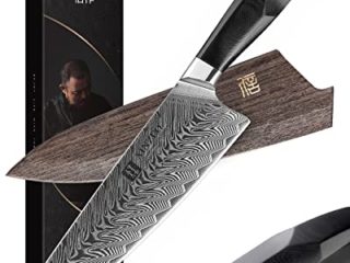 XINZUO Acero de Damasco Cuchillo Chef, 21.5cm Kiritsuke Cuchillo de Cocinero, Profesional Forjado de Gyuto Cuchillos de Cocina, Mango de Grado Militar G10, con Funda Magnética -Serie Feng