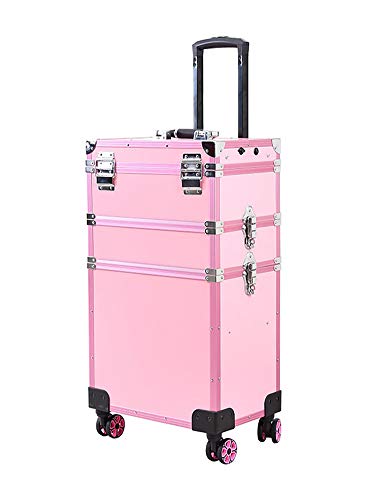 XLH Caso del Maquillaje de Tren, Palo de Caja de la Carretilla de Viajes 4 Viajes extraíble Ruedas, Llaves con Cerradura, de Aluminio cosmética