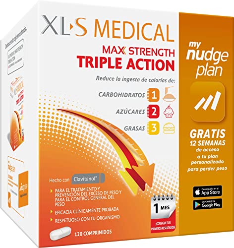 XLS Medical Max Strength Triple Action - Bloqueador De La Absorción De Carbohidratos, Azúcares Y Grasas. Tratamiento De 1 Mes, color Blanco, 120 Unidad, 150 g