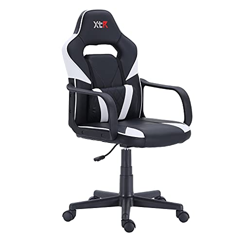 XTR-X10, Silla Gamer, Silla de Oficina Gaming Estudio o Escritorio, Acabado en Símil Piel Negro y Blanco, Medidas: 57 cm (Ancho) x 60 cm (Fondo) x 101-109 cm (Alto)
