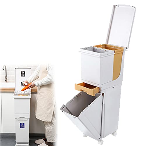 XYEJL Cubo De Basura Doble para Cocina,Cubos De Reciclaje,con Tapa De Doble Compartimento,Cubo De Basura Rectangular Vertical para Separación De Residuos,Yellow