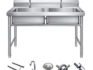 Yadlan Fregaderos Industriales Dos Senos, Fregadero Exterior Jardin con Patas, Fregadero Cocina Un Seno con Escurridor, Fregadero De Catering De Pie para Garaje Restaurante Al Aire Lib