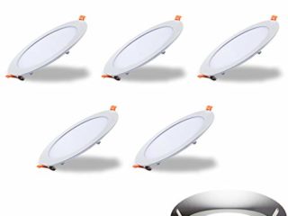 Yafido Pack 5x Downlight LED Panel Extraplano Redondo, 6W 420 Lumenes Blanco Frio 6000K,No-regulable,Driver incluido,Diametro de 120mm, Grosor 11mm