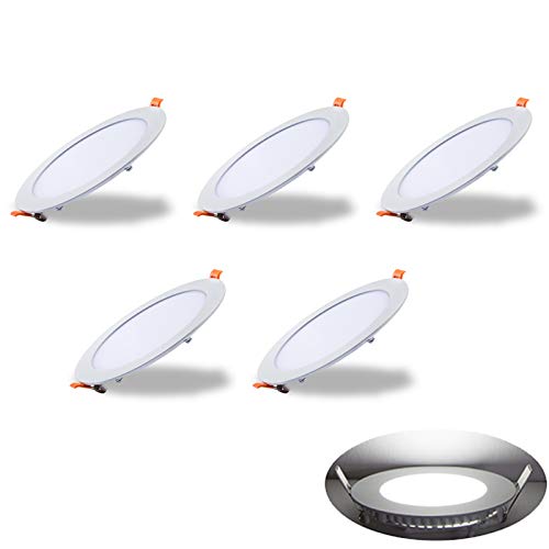 Yafido Pack 5x Downlight LED Panel Extraplano Redondo, 6W 420 Lumenes Blanco Frio 6000K,No-regulable,Driver incluido,Diametro de 120mm, Grosor 11mm
