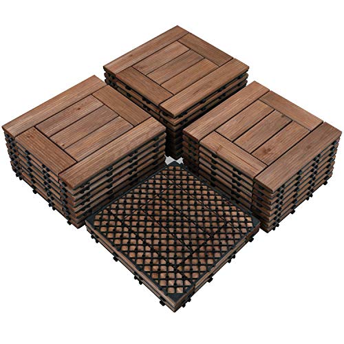Yaheetech 27 Piezas Baldosas de Madera de Abeto 30,8 x 30,8 x 2,2cm (2.6m²) Suelo de Madera con Base de PP para Patio Interiores Exteriores Terraza de Jardín Junto a la Piscina marrón