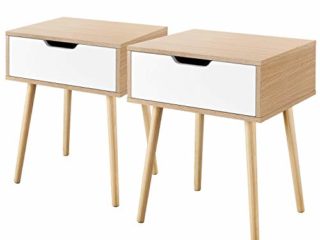 Yaheetech 2pcs Mesitas de Noche con Cajón 48x40x57cm Mesillas de Noche de Madera para Dormitorio Sala de Estar Mesas Auxiliares de Estilo Nordicos