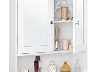 Yaheetech Armario de Baño con Espejo Armario de Pared con 2 Puertas 58x56x13cm Gabinete de Almacenaje para Colgar con 3 Niveles para Cocina Salón