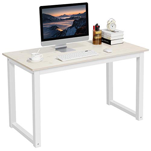Yaheetech Escritorio Ordenador Modernos 120x60cm Mesa Escritorio de Madera Maciza Mesa PC Grande para Oficina Despacho Estudio Minimalistas Blanco