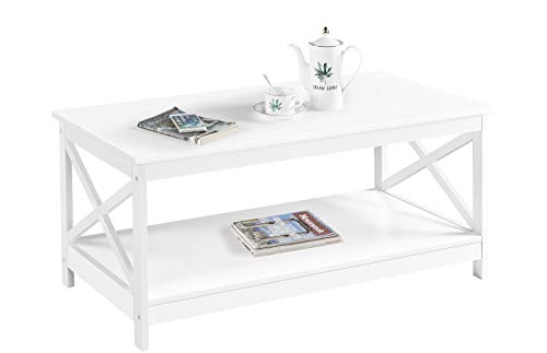 Yaheetech Mesa de Centro Blanca Mesa de Café de Madera 100x54.5x45cm Mesa Auxiliar Rectangular Moderno para Salón con Estante de Almacenamiento Blanca