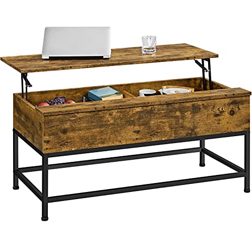 Yaheetech Mesa de Centro Elevable de Madera 102x51x48cm Mesa de Centro Industrial con Cajón Mesa Café para Salón Mueble Marrón