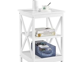 Yaheetech Mesita de Noche de Madera Lacada Mesita Auxiliar Vintage para Salon Mesilla de Noche con 3 Niveles para Sofa Blanca Satinada 40x40x61cm