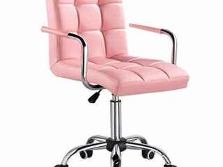 Yaheetech Silla de Oficina Giratoria Taburete de Trabajo Bar Altura Ajustable Carga MAX 120Kg con Respaldo Rosa