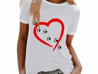 YANFANG Camiseta Camisas de Manga Corta Talla Grande con Cuello Redondo y Estampado de corazón Informal a la Moda para Mujer, Blusa Superior, Jersey Fiesta Pareja