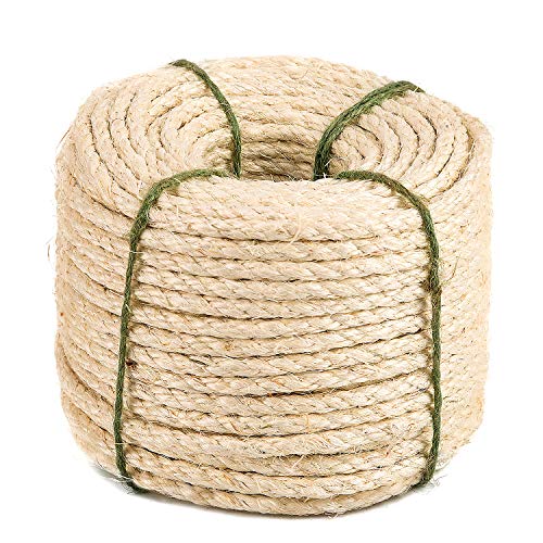 Yangbaga Cuerda de Sisal Gatos 8mm, para Rascador de Gatos, Reemplazo Rascador para Reparación Árbol, Contiene una Bola de Sisal.Blanco, 30metros,