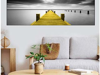 YCCYI Pintura de Lienzo Blanco Negro Puente de Oro Amarillo Abstracto Cartel e impresión Cuadro de Arte de Pared Gris para decoración de Sala de Estar 24"x 71" (60x180 cm) Sin Marco