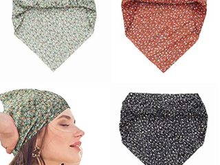 Yean Diademas bohemias negras triangulares para la cabeza, bufandas de chifón, turbante, bandas elásticas para el cabello, accesorios para la cabeza para mujeres y niñas (paquete de 3)