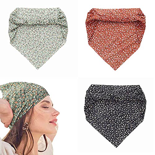 Yean Diademas bohemias negras triangulares para la cabeza, bufandas de chifón, turbante, bandas elásticas para el cabello, accesorios para la cabeza para mujeres y niñas (paquete de 3)