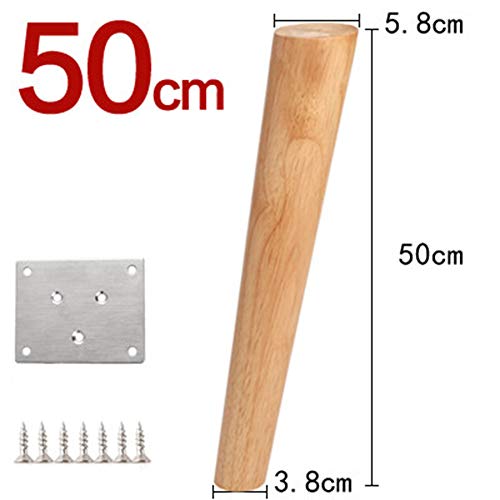 YFASD Patas De Madera Maciza Muebles Redondas Cónicas para Sofá Mesa Armario Patas De Madera Maciza Duras Y Resistentes A La Corrosión Duraderas con Hierro De Montaje + Tornillos,B,50CM