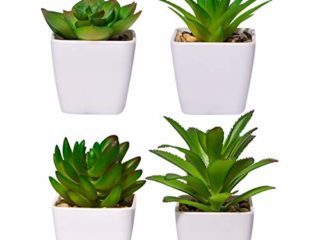 YHmall 4pcs Plantas Artificiales Decoracion Exterior de Suculentas con Macetas Plásticas de Interior y Exterior para Cocina, Jardín, Patio