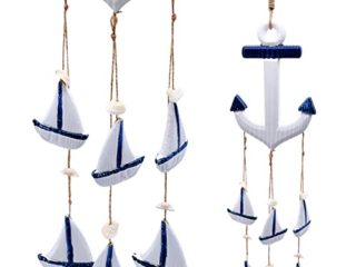 YHSWIN Decoración Marítima, Decoración de Ancla de Estilo Mediterráneo Barco Ancla Náutica Azul y Blanca Adorno Colgante, Añade un Ambiente Marino a Tu Habitación(51×15,5 cm)