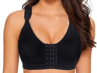 YIANNA Mujer Cierre Delantero Sujetadores Deportivos Post Operatorio con Soporte de Espalda Sin Costura Negro, 128 Size M