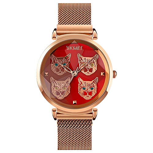 YIBOKANG Moda De Moda Temperamento Estéreo Espejo Espejo Catálogos Catálogos Magnético Hebilla Impermeable Cuarzo Reloj Creativo Casual Regalo Moda Reloj De Moda (Color : Rojo)