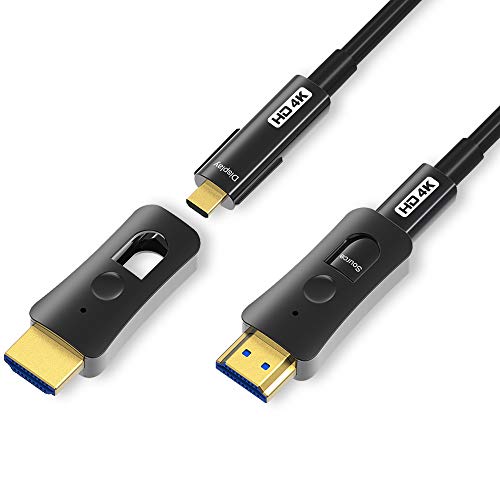 YIWENTEC Cable de fibra HDMI 4k@60Hz HDCP2.2 4:4:4 de alta velocidad 18Gbps HDR 3D 4K2K HDMI Cable de fibra óptica con micro HDMI Pull Type (20M, 4K)