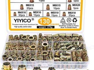 YIYICO Tuercas Empotrables para Madera Insertos Roscados Tuerca Insertada M4 M5 M6 M8 M10 Aleación de Zinc Threaded Insert 130pcs para Muebles de Madera (7 Tamaños)