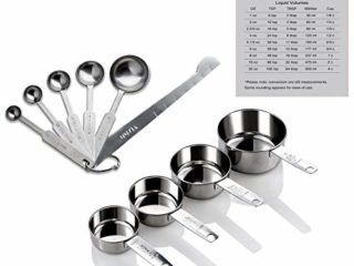 Yizish tazas de acero inoxidable de medición y cucharas con la regla de medición, tabla de conversión de la cocina conjunto de 10, para ingredientes secos y líquidos