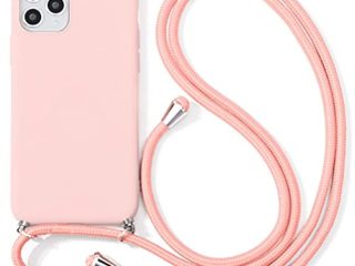 Yoedge Funda con Cuerda para Apple iPhone 12 Mini 5,4", Rosa TPU Silicona Mate Case con Lindo patrón Dibujos Animados con Colgante Ajustable Correa de Cordón Cárcasa para iPhone 12 Mini, Rosa