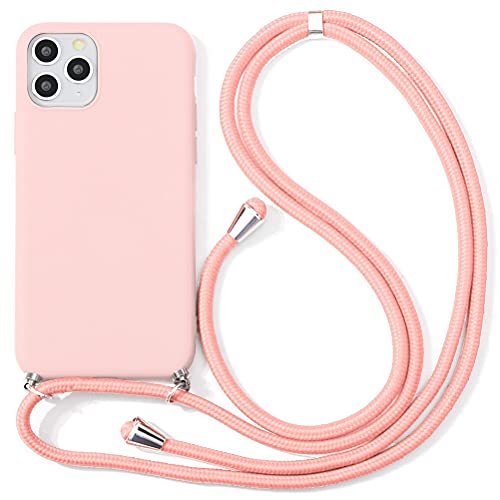 Yoedge Funda con Cuerda para Apple iPhone 12 Mini 5,4", Rosa TPU Silicona Mate Case con Lindo patrón Dibujos Animados con Colgante Ajustable Correa de Cordón Cárcasa para iPhone 12 Mini, Rosa