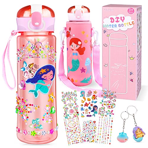 Yojoloin Botella Agua Deporte Kit Juguetes Manualidades Niños Regalo Niñas 5 6 7 8 9 10 años Botella de Agua Personalizada Infantil con Bolsa para Colegio Cumpleaños(500ML)